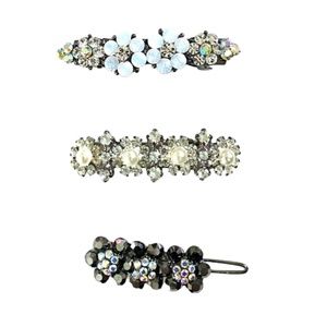 Trio of Petite Crystal Floral Design Barrettes